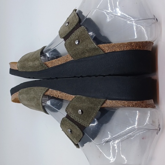 NAOT Ashley Like New Metal Stud Sandals Suede Leather 38 / 7 Cork Slide Green - Picture 4 of 14